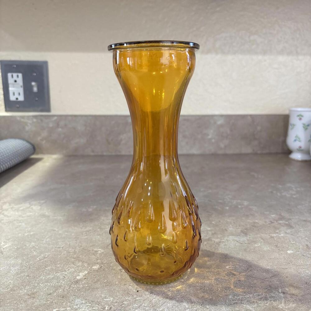 Vintage Amber Orange Bulb Teardrop Hobnail Vase